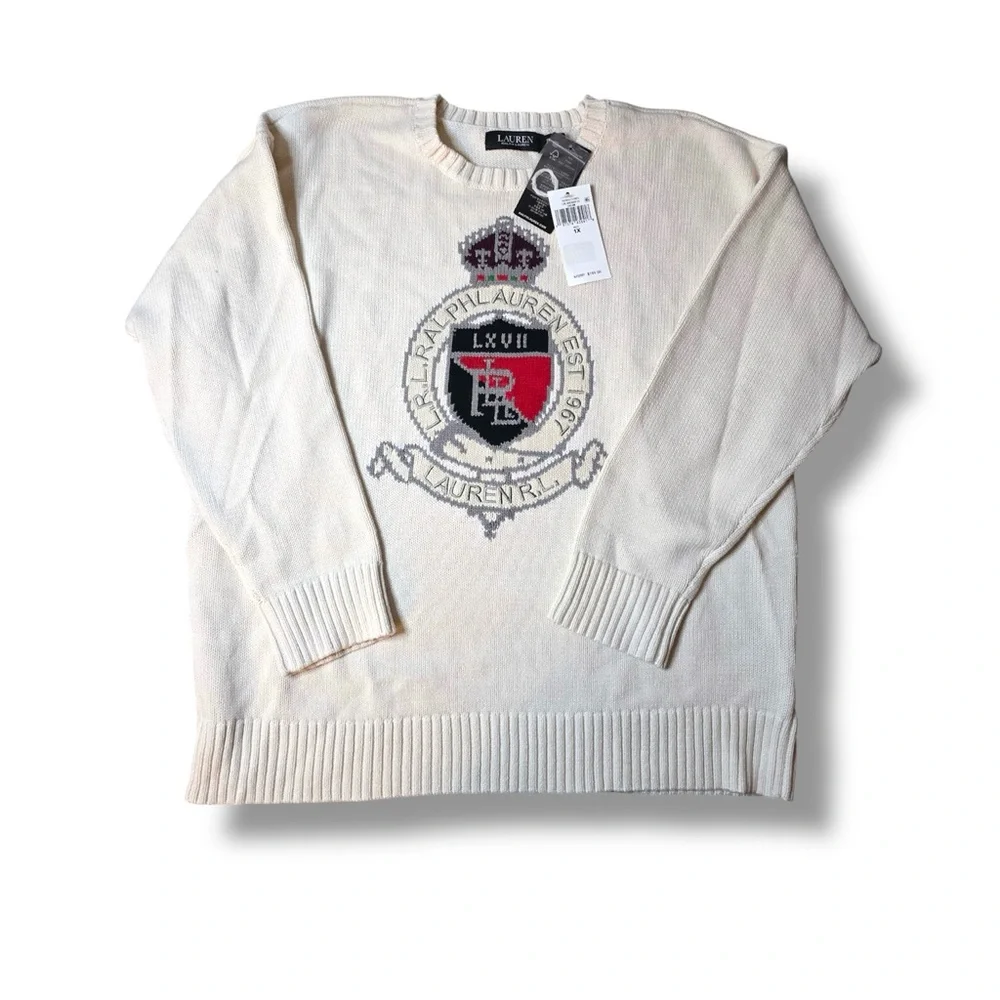Lauren Ralph Lauren Women’s intarsia-knit cotton sweater cream various sizes - Picture 1 of 4